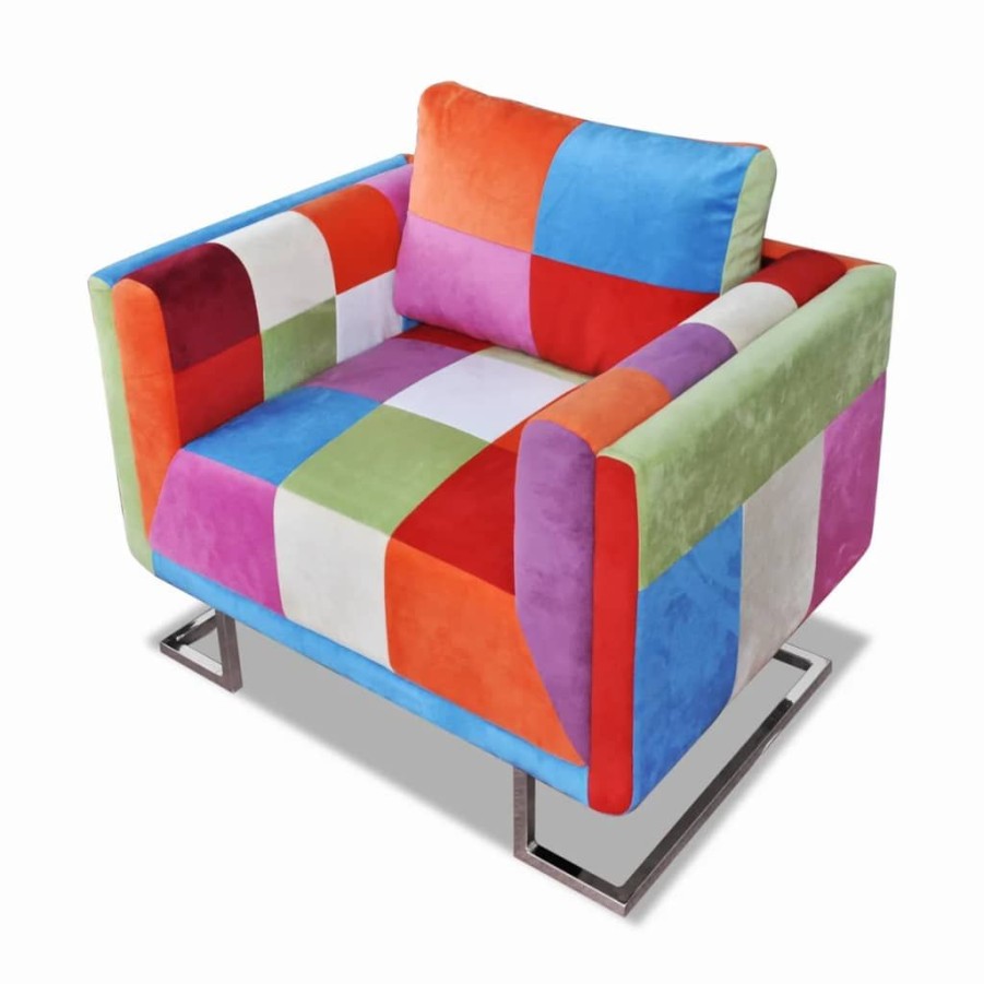 Stoelen vidaXL | Vidaxl Fauteuil Met Patchwork Ontwerp En Verchroomde Poten Kubus Stof