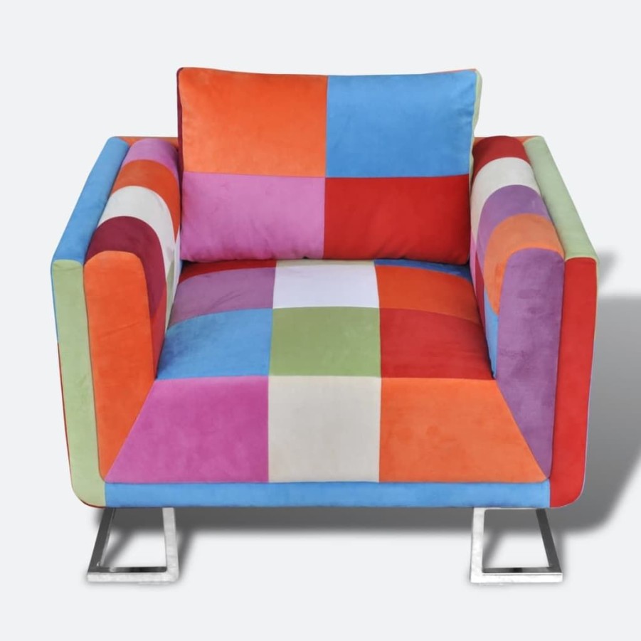 Stoelen vidaXL | Vidaxl Fauteuil Met Patchwork Ontwerp En Verchroomde Poten Kubus Stof