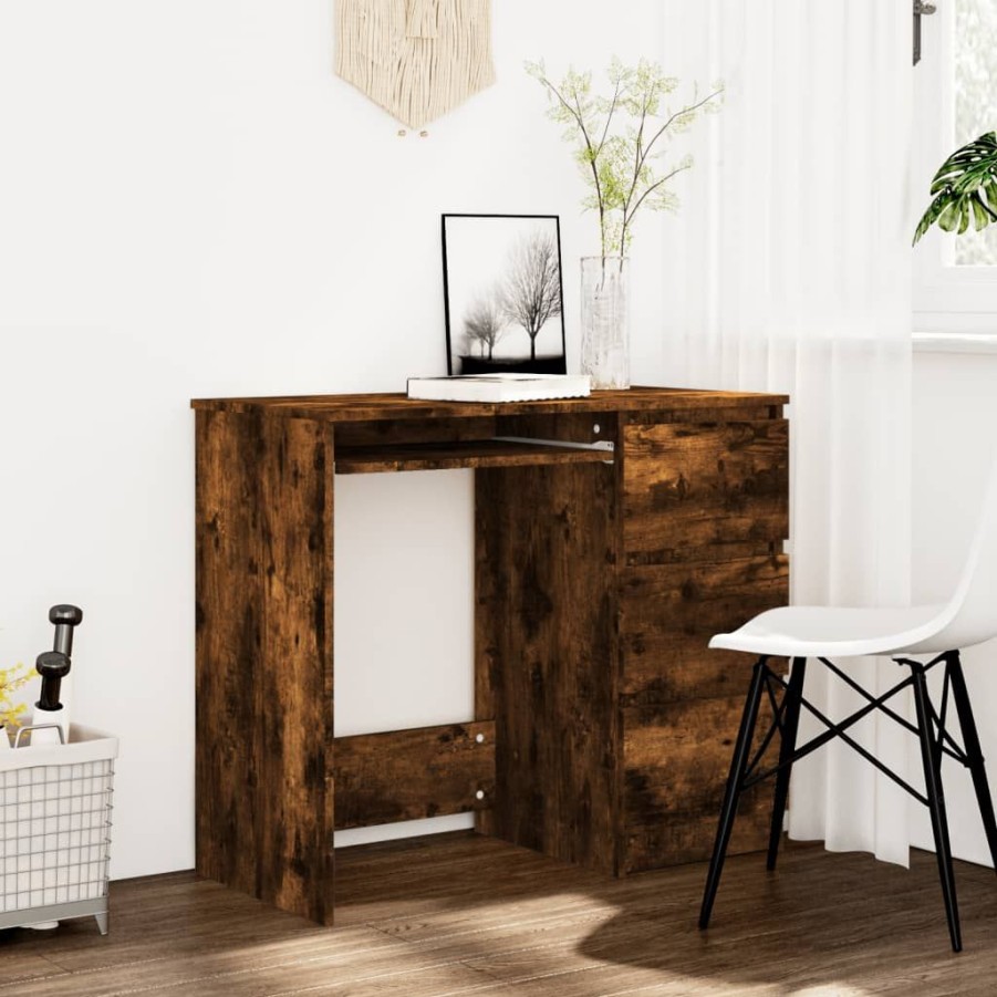 Kantoormeubelen vidaXL | Vidaxl Bureau 90X45X76 Cm Bewerkt Hout Gerookt Eikenkleurig