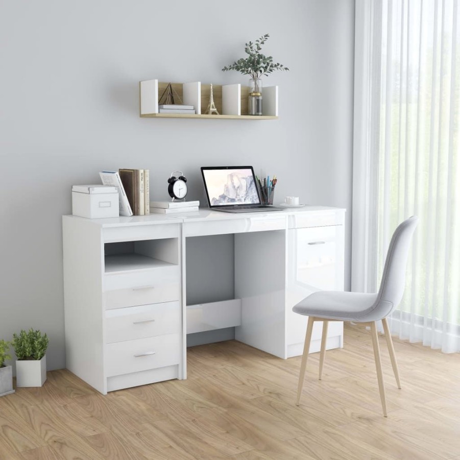 Kantoormeubelen vidaXL | Vidaxl Bureau 140X50X76 Cm Spaanplaat Hoogglans Wit