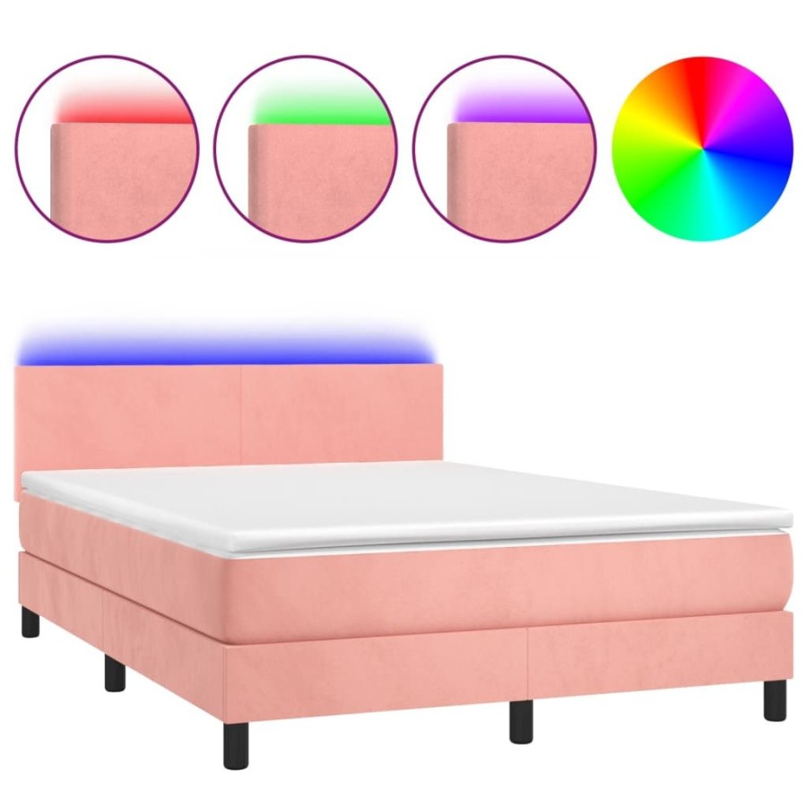 Bedden & Accessoires vidaXL | Vidaxl Boxspring Met Matras En Led Fluweel Roze 140X190 Cm