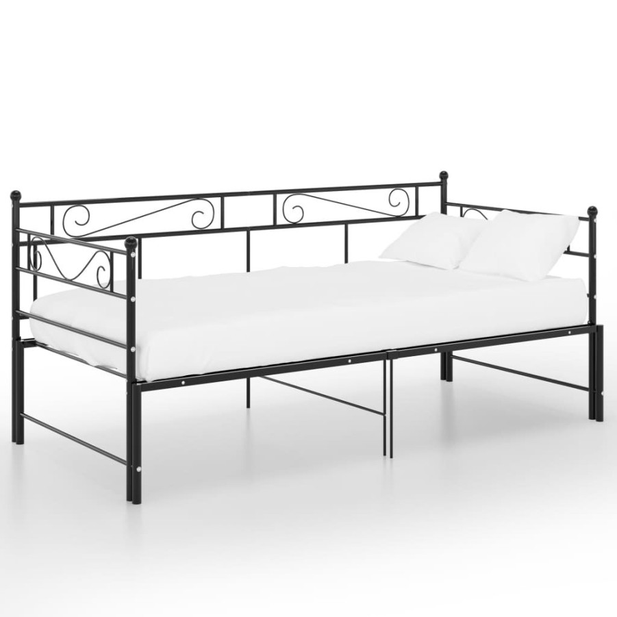 Bedden & Accessoires vidaXL | Vidaxl Slaapbankframe Uittrekbaar Metaal Zwart 90X200 Cm