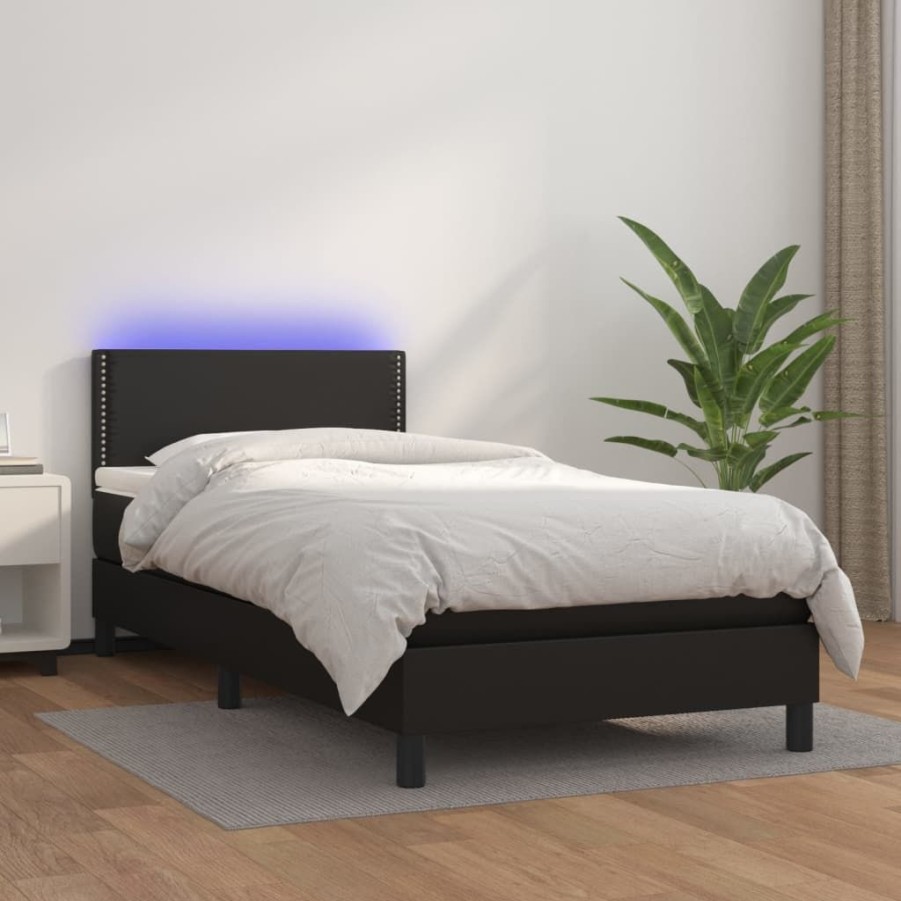 Bedden & Accessoires vidaXL | Vidaxl Boxspring Met Matras En Led Kunstleer Zwart 80X200 Cm