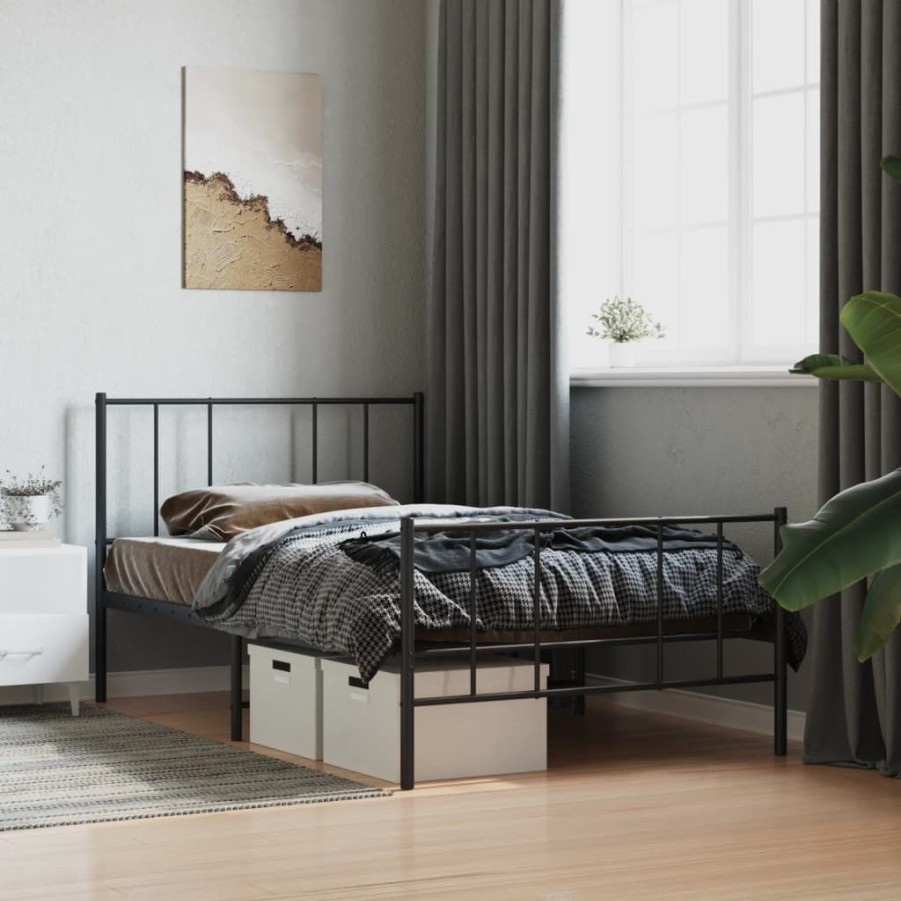 Bedden & Accessoires vidaXL | Vidaxl Bedframe Met Hoofd- En Voeteneinde Metaal Zwart 75X190 Cm