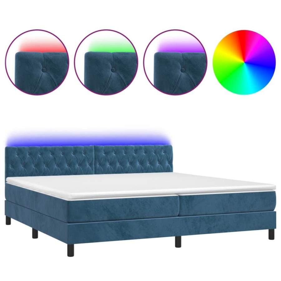 Bedden & Accessoires vidaXL | Vidaxl Boxspring Met Matras En Led Fluweel Donkerblauw 200X200 Cm