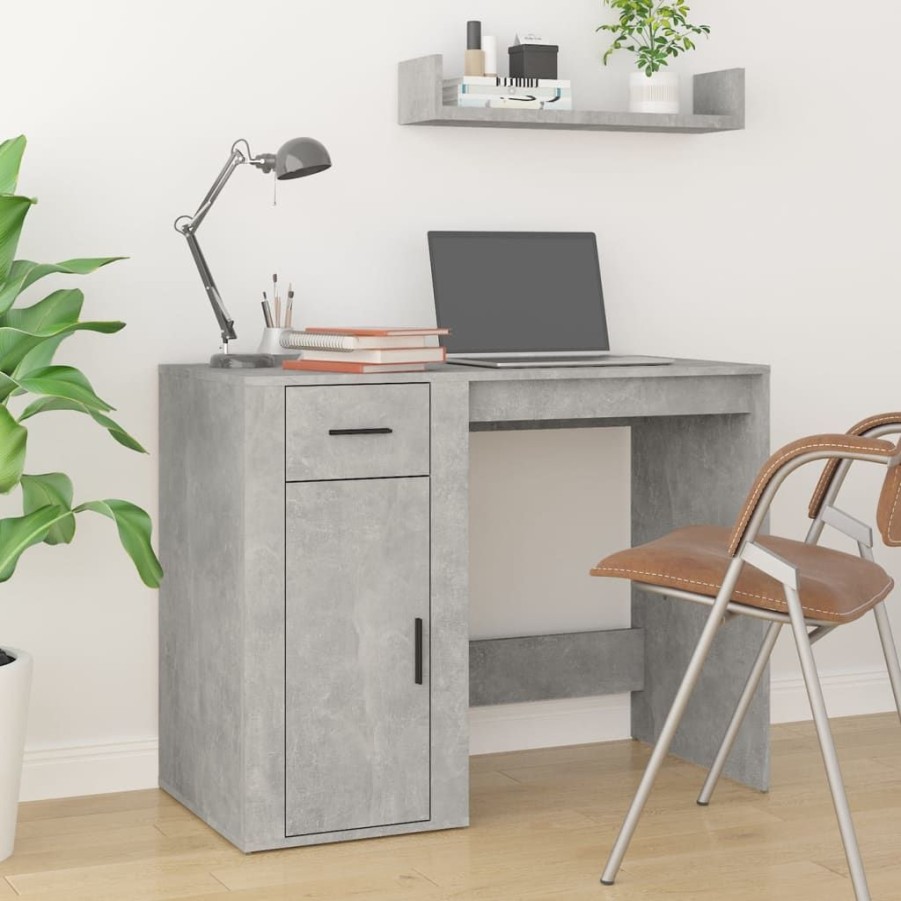 Kantoormeubelen vidaXL | Vidaxl Bureau 100X49X75 Cm Bewerkt Hout Betongrijs