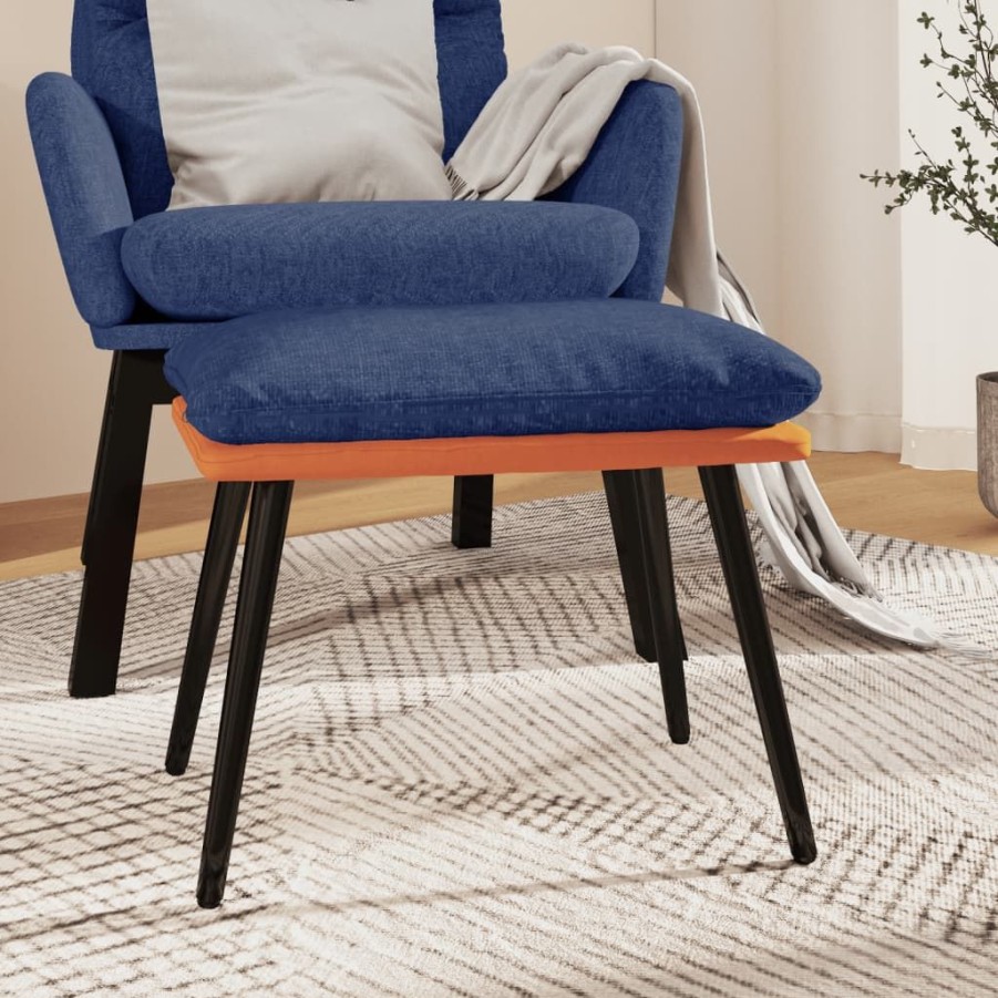 Poefs vidaXL | Vidaxl Voetenbank 45X29,5X35 Cm Stof En Kunstleer Blauw En Oranje