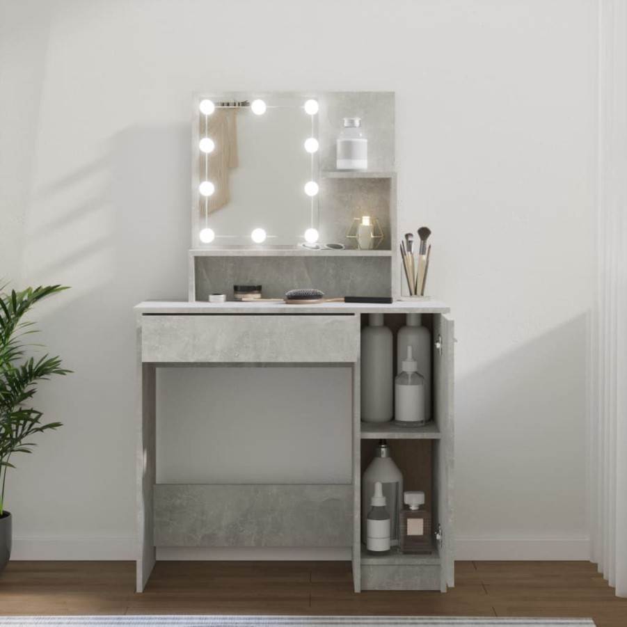 Kasten & Opbergmeubelen vidaXL | Vidaxl Kaptafel Met Led-Verlichting 86,5X35X136 Cm Betongrijs