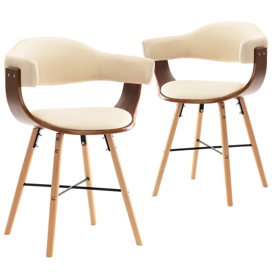 Stoelen vidaXL | Vidaxl Eetkamerstoelen 2 St Kunstleer En Gebogen Hout Creme