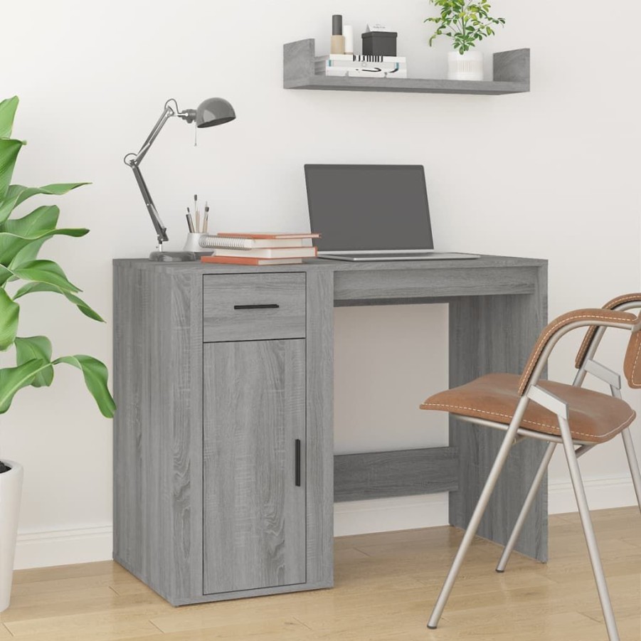 Kantoormeubelen vidaXL | Vidaxl Bureau 100X49X75 Cm Bewerkt Hout Grijs Sonoma Eikenkleurig