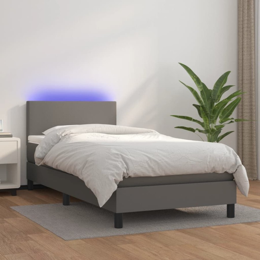 Bedden & Accessoires vidaXL | Vidaxl Boxspring Met Matras En Led Kunstleer Grijs 80X200 Cm