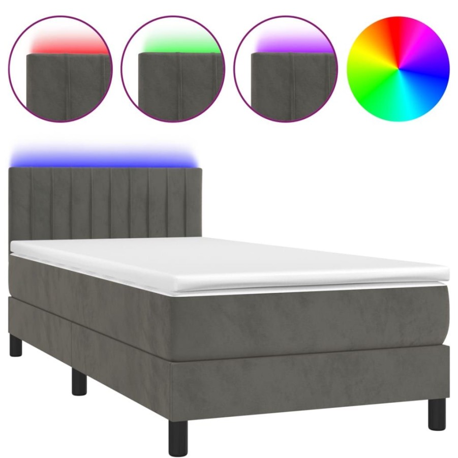 Bedden & Accessoires vidaXL | Vidaxl Boxspring Met Matras En Led Fluweel Donkergrijs 100X200 Cm