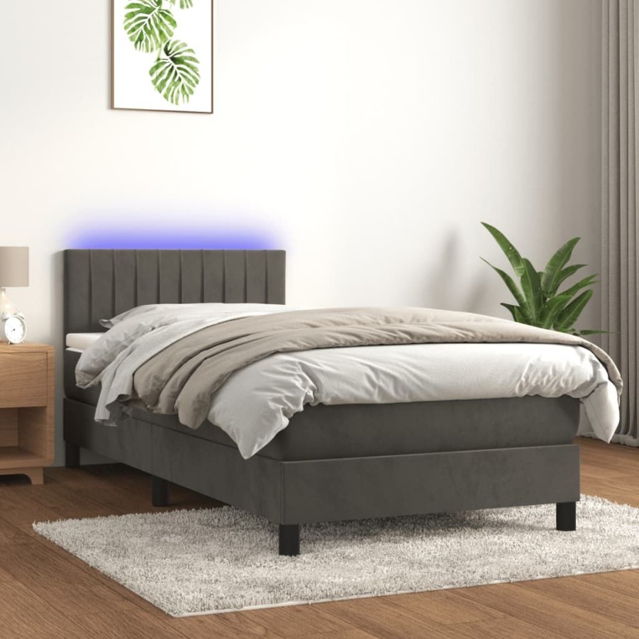 Bedden & Accessoires vidaXL | Vidaxl Boxspring Met Matras En Led Fluweel Donkergrijs 100X200 Cm