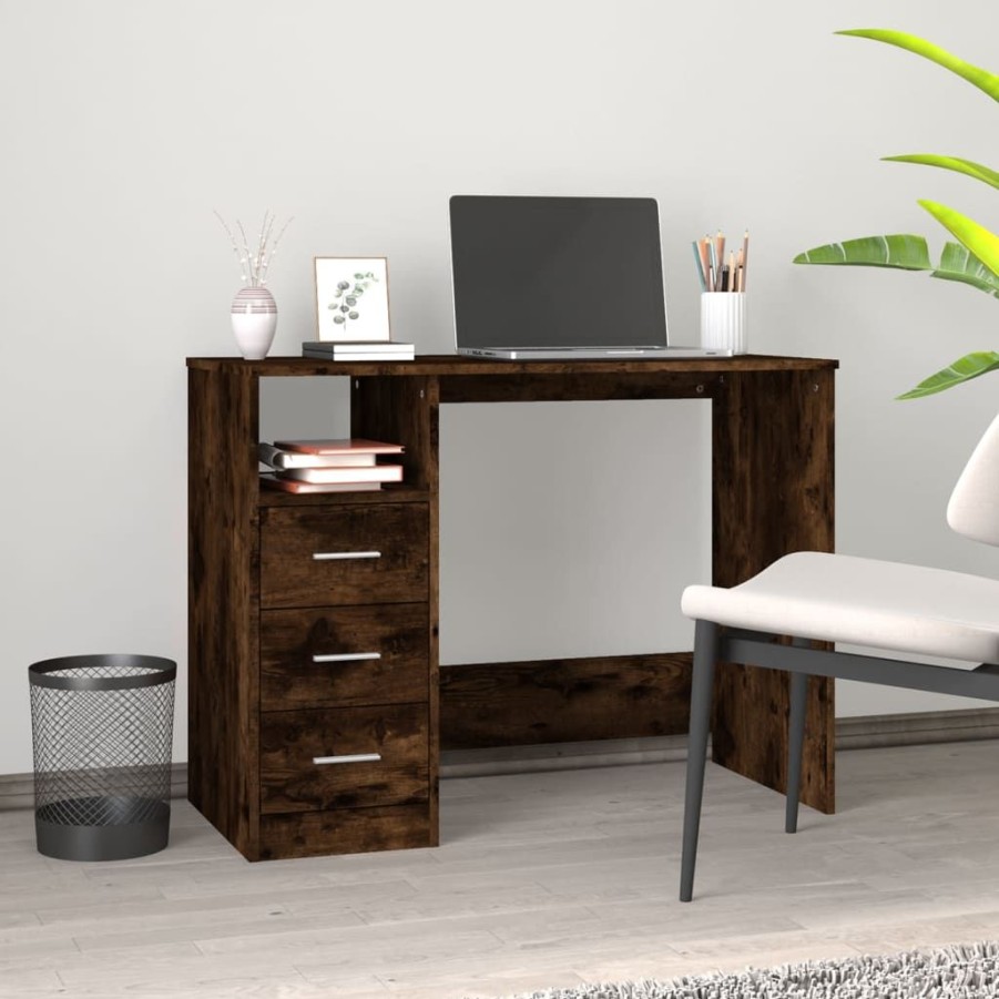 Kantoormeubelen vidaXL | Vidaxl Bureau Met Lades 102X50X76 Cm Bewerkt Hout Gerookt Eikenkleurig