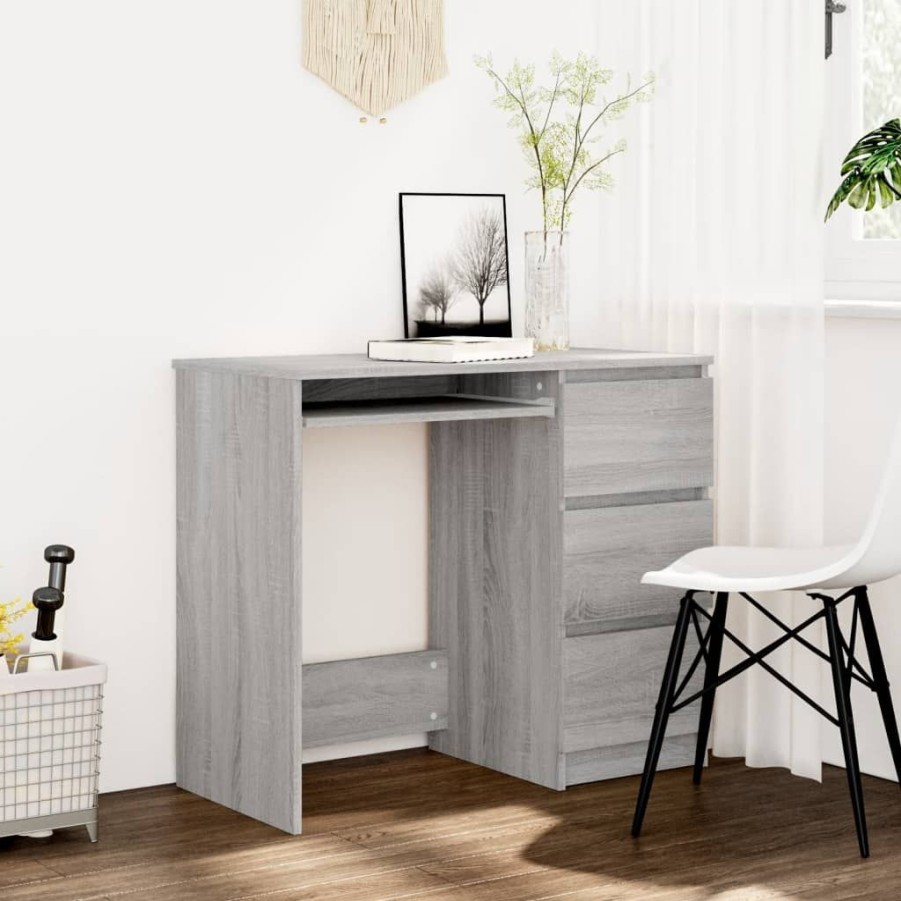 Kantoormeubelen vidaXL | Vidaxl Bureau 90X45X76 Cm Bewerkt Hout Grijs Sonoma Eikenkleurig