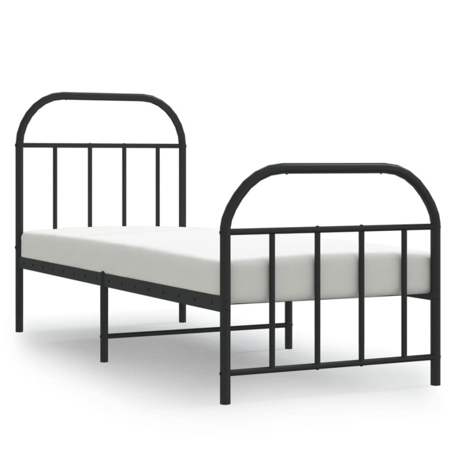 Bedden & Accessoires vidaXL | Vidaxl Bedframe Met Hoofd- En Voeteneinde Metaal Zwart 75X190 Cm