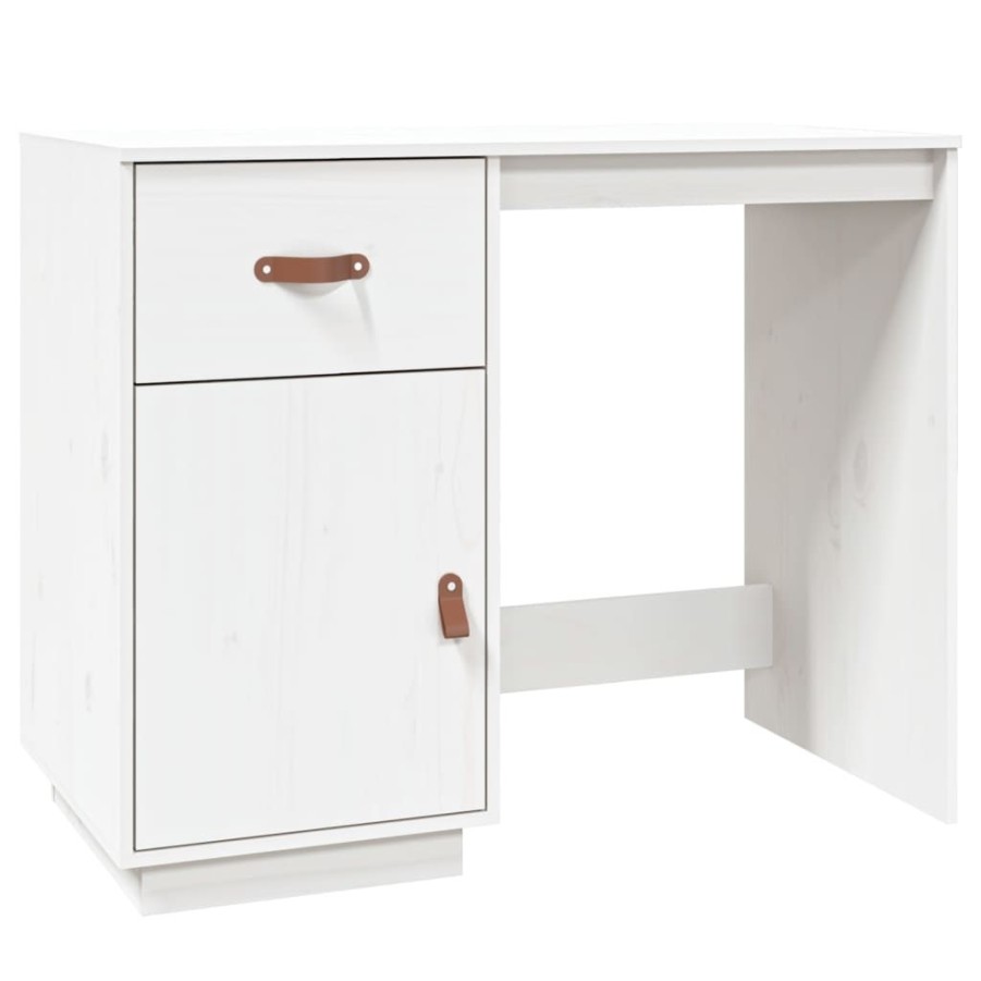 Kantoormeubelen vidaXL | Vidaxl Bureau 95X50X75 Cm Massief Grenenhout Wit