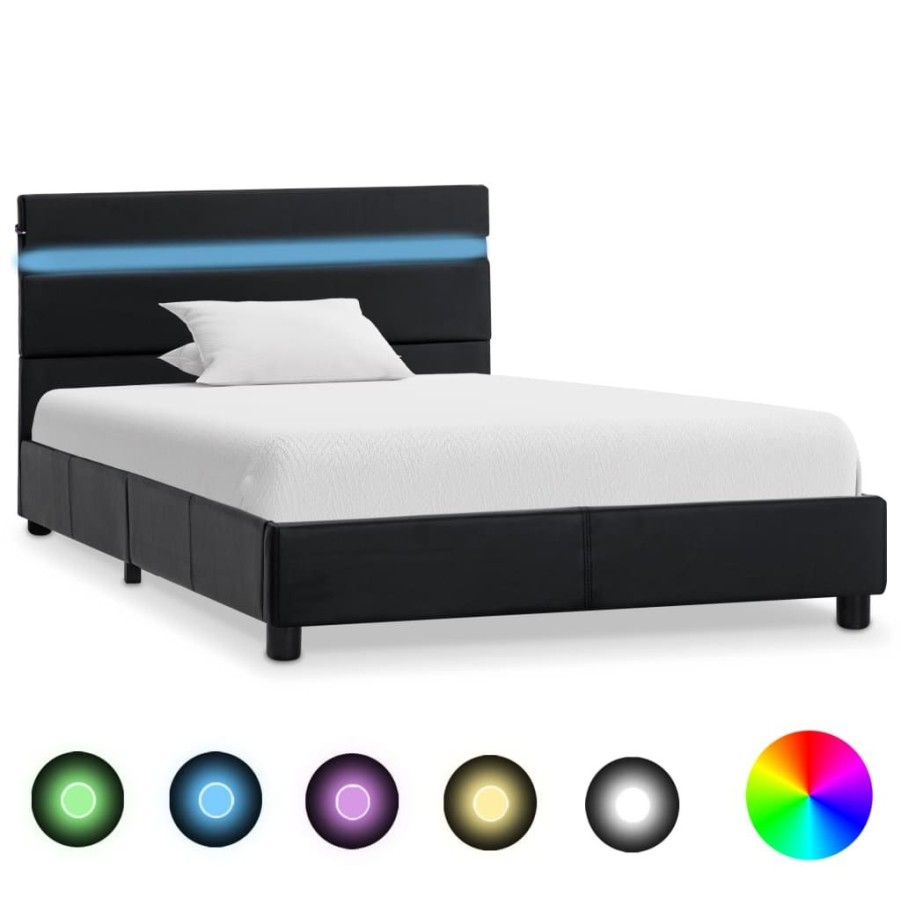 Bedden & Accessoires vidaXL | Vidaxl Bedframe Met Led Kunstleer Zwart 90X200 Cm