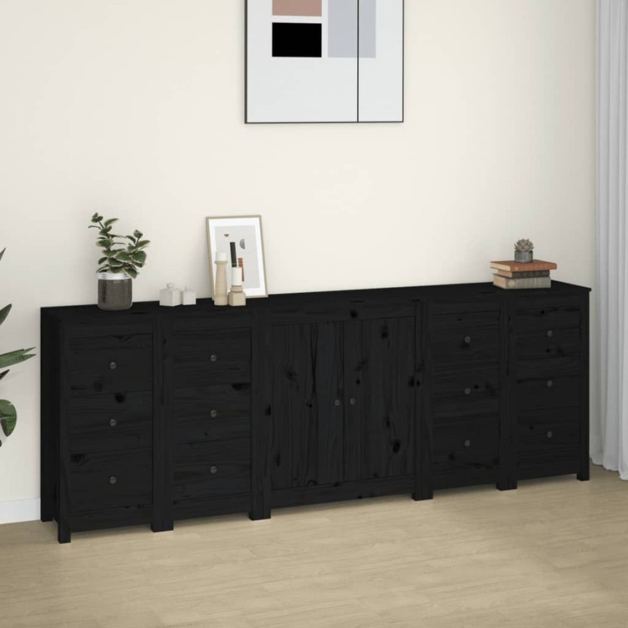 Kasten & Opbergmeubelen vidaXL | Vidaxl Dressoir 230X35X80 Cm Massief Grenenhout Zwart