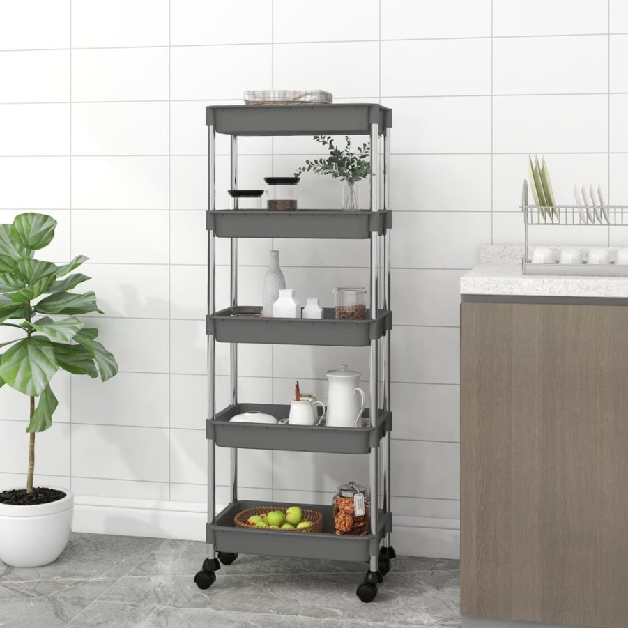 Trolleys vidaXL | Vidaxl Keukentrolley 5-Laags 42X29X128 Cm Ijzer En Abs Grijs