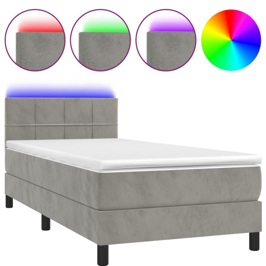 Bedden & Accessoires vidaXL | Vidaxl Boxspring Met Matras En Led Fluweel Lichtgrijs 80X200 Cm