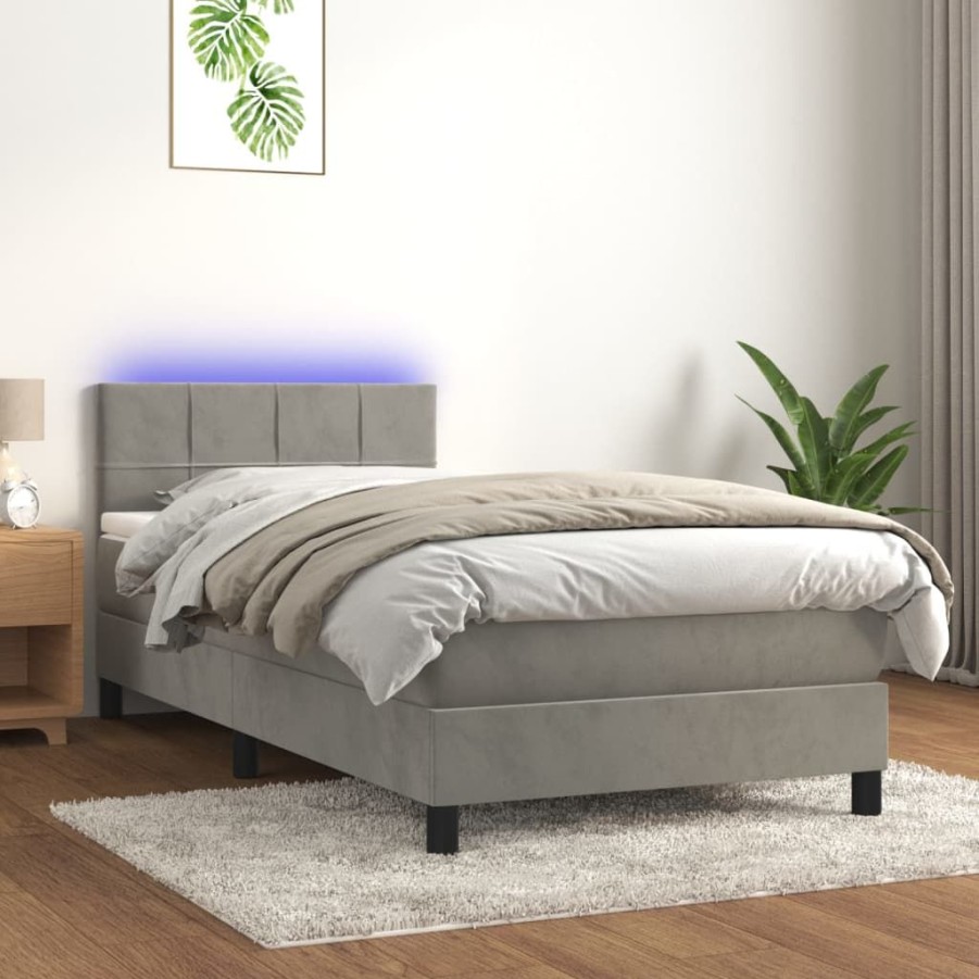 Bedden & Accessoires vidaXL | Vidaxl Boxspring Met Matras En Led Fluweel Lichtgrijs 80X200 Cm