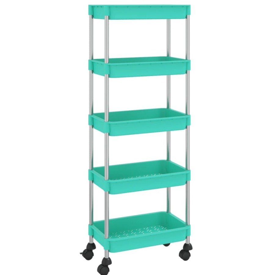 Trolleys vidaXL | Vidaxl Keukentrolley 5-Laags 42X29X128 Cm Ijzer En Abs Turquoise