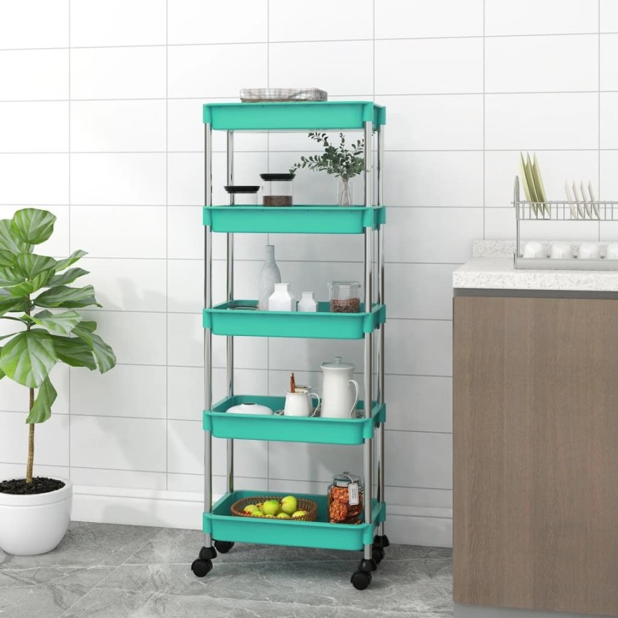 Trolleys vidaXL | Vidaxl Keukentrolley 5-Laags 42X29X128 Cm Ijzer En Abs Turquoise