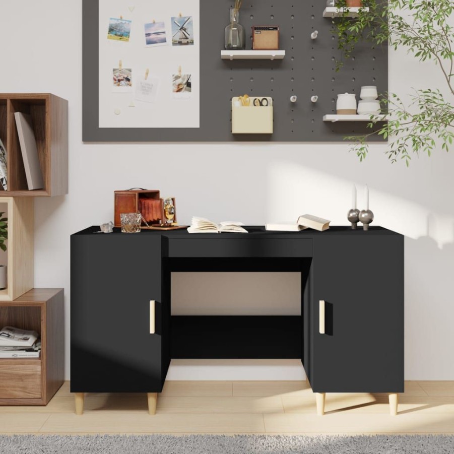 Kantoormeubelen vidaXL | Vidaxl Bureau 140X50X75 Cm Bewerkt Hout Zwart