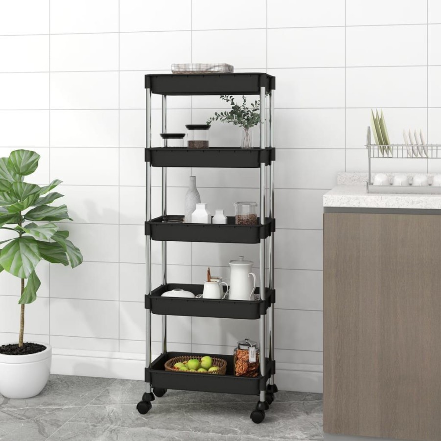 Trolleys vidaXL | Vidaxl Keukentrolley 5-Laags 42X29X128 Cm Ijzer En Abs Zwart