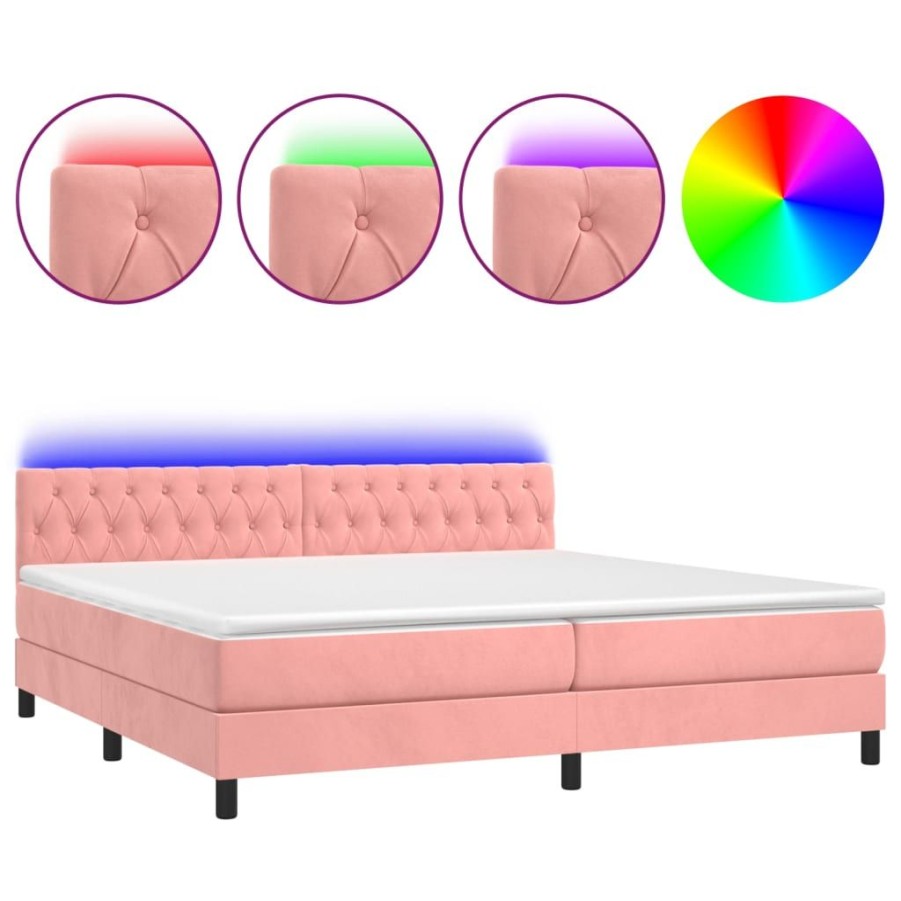 Bedden & Accessoires vidaXL | Vidaxl Boxspring Met Matras En Led Fluweel Roze 200X200 Cm