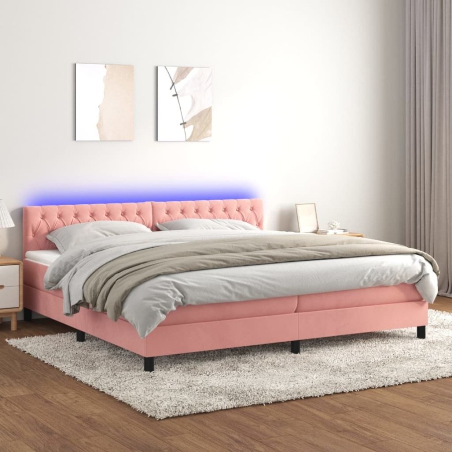 Bedden & Accessoires vidaXL | Vidaxl Boxspring Met Matras En Led Fluweel Roze 200X200 Cm