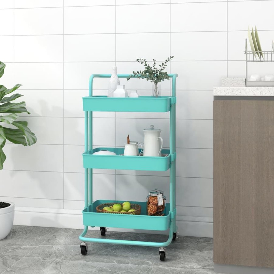 Trolleys vidaXL | Vidaxl Keukentrolley 3-Laags 42X35X85 Cm Ijzer En Abs Turquoise