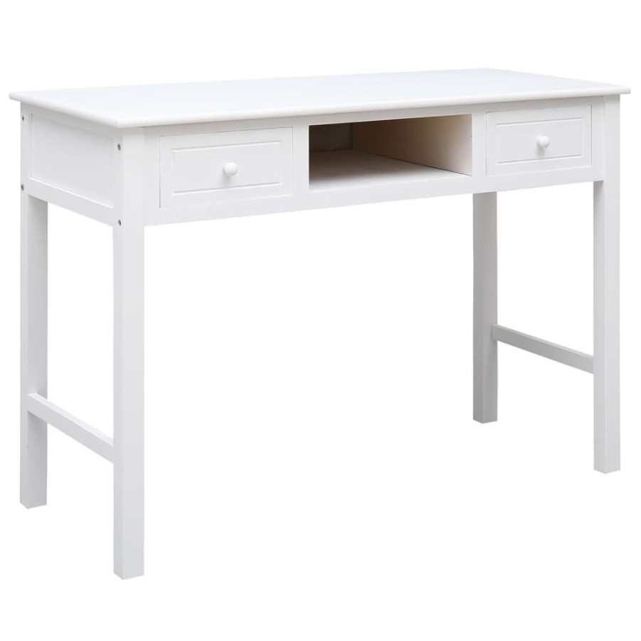 Kantoormeubelen vidaXL | Vidaxl Bureau 108X45X76 Cm Massief Paulowniahout Wit