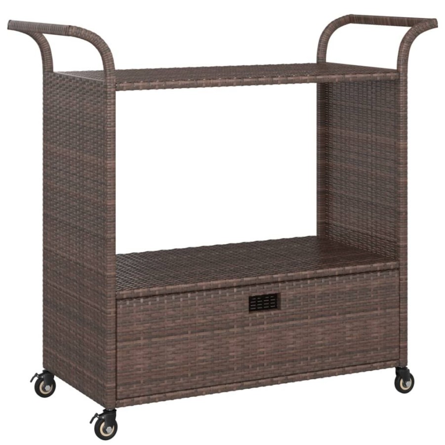 Trolleys vidaXL | Vidaxl Serveerwagen Met Lade 100X45X97 Cm Poly Rattan Bruin