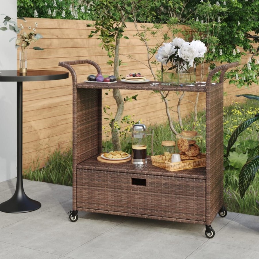 Trolleys vidaXL | Vidaxl Serveerwagen Met Lade 100X45X97 Cm Poly Rattan Bruin