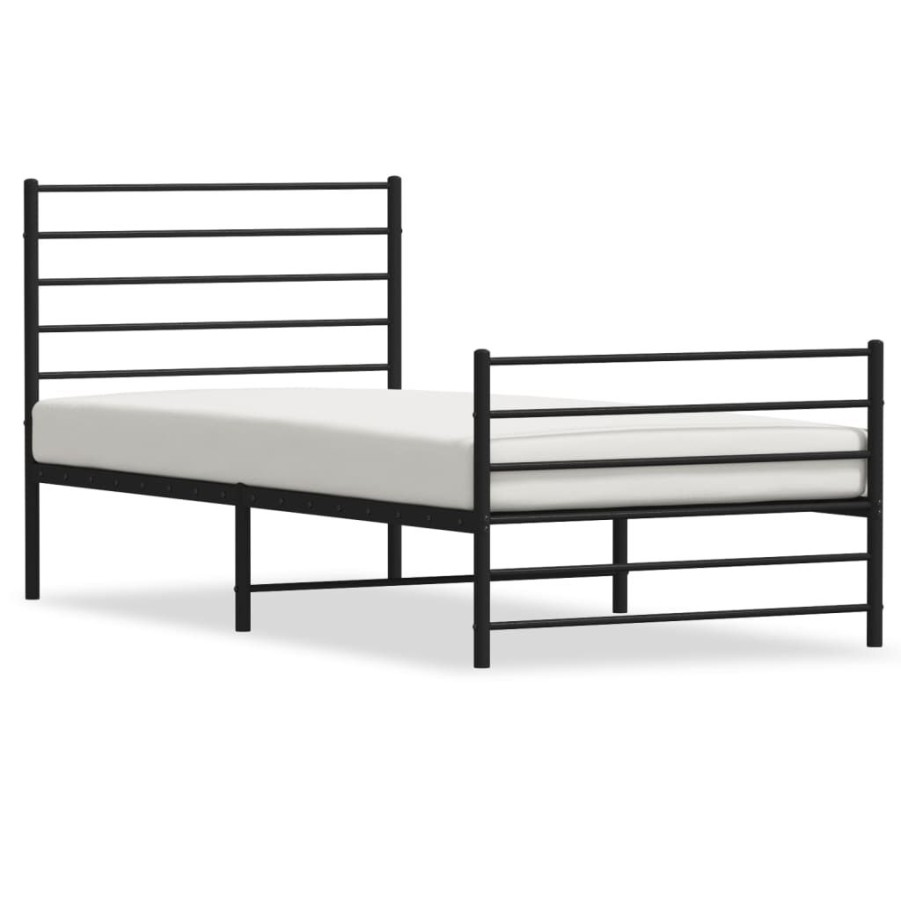 Bedden & Accessoires vidaXL | Vidaxl Bedframe Met Hoofd- En Voeteneinde Metaal Zwart 75X190 Cm