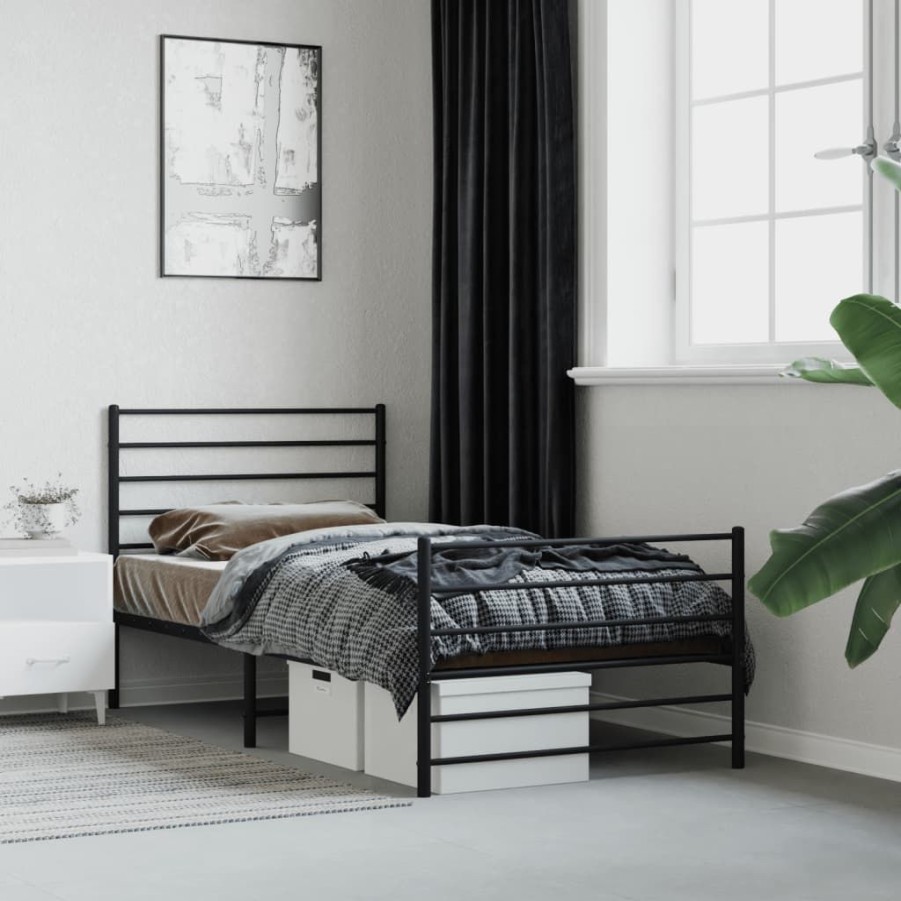 Bedden & Accessoires vidaXL | Vidaxl Bedframe Met Hoofd- En Voeteneinde Metaal Zwart 75X190 Cm