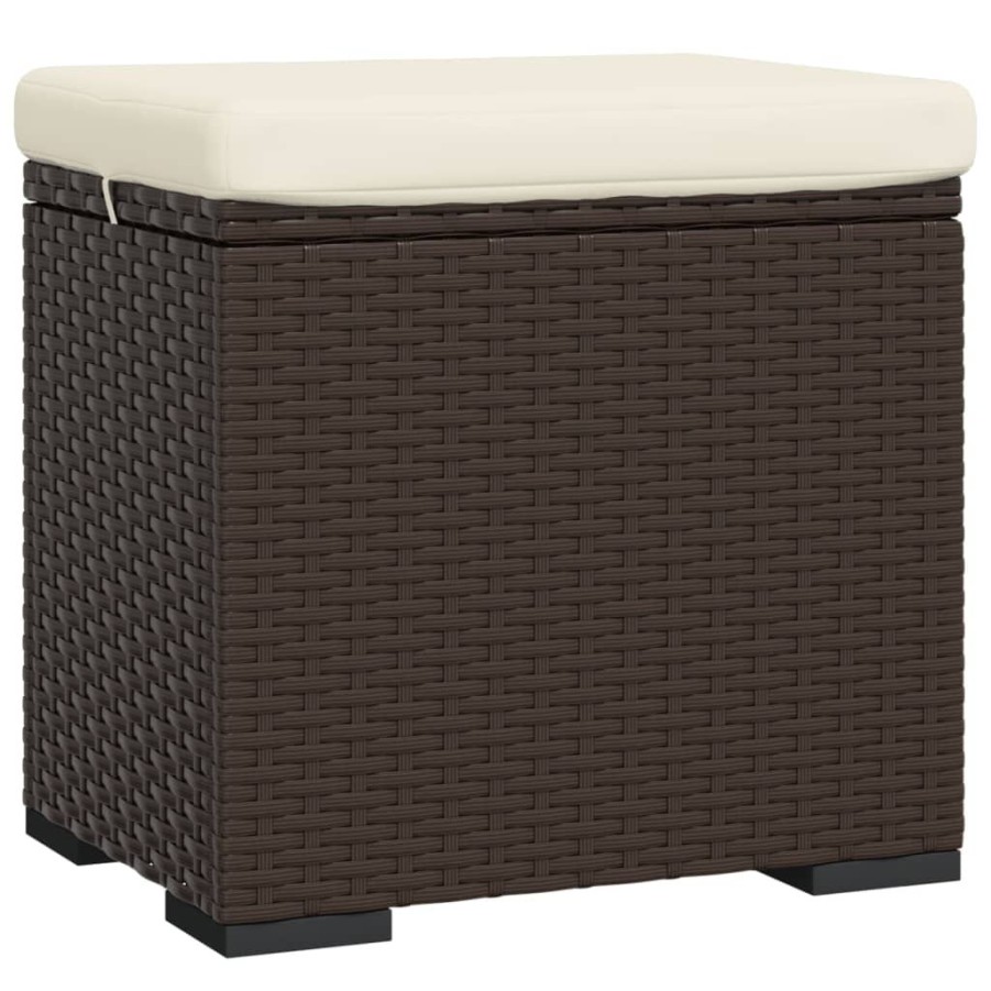 Poefs vidaXL | Vidaxl Hocker Met Kussen 40X30X40 Cm Poly Rattan Bruin