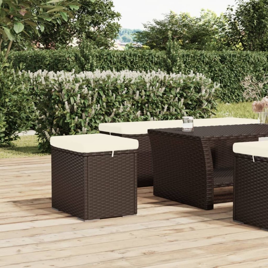 Poefs vidaXL | Vidaxl Hocker Met Kussen 40X30X40 Cm Poly Rattan Bruin