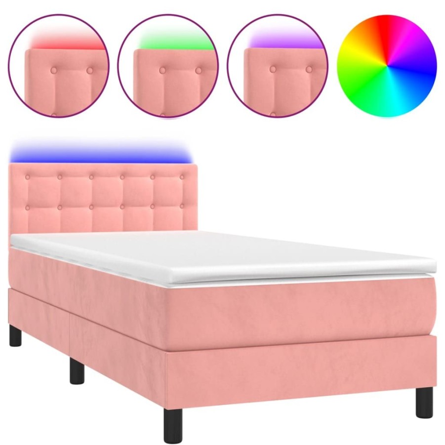 Bedden & Accessoires vidaXL | Vidaxl Boxspring Met Matras En Led Fluweel Roze 80X200 Cm