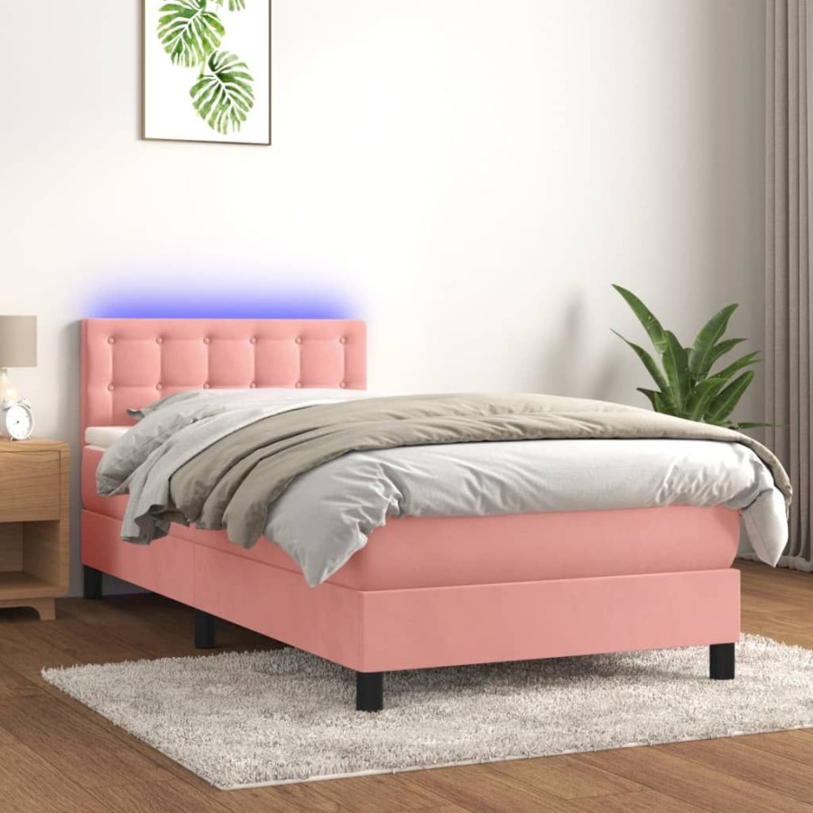 Bedden & Accessoires vidaXL | Vidaxl Boxspring Met Matras En Led Fluweel Roze 80X200 Cm