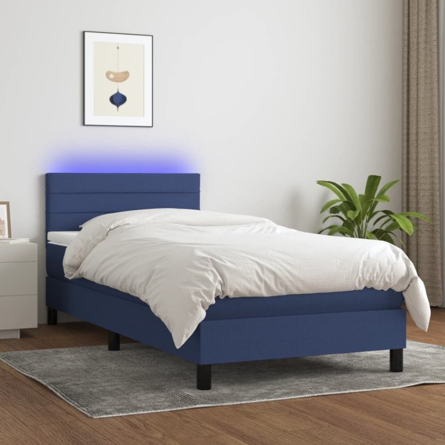 Bedden & Accessoires vidaXL | Vidaxl Boxspring Met Matras En Led Stof Blauw 80X200 Cm