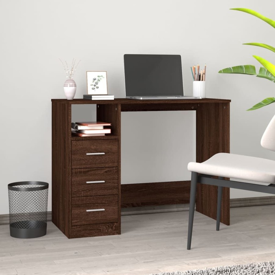 Kantoormeubelen vidaXL | Vidaxl Bureau Met Lades 102X50X76 Cm Bewerkt Hout Bruin Eikenkleur