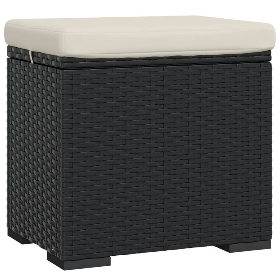 Poefs vidaXL | Vidaxl Hocker Met Kussen 40X30X40 Cm Poly Rattan Zwart