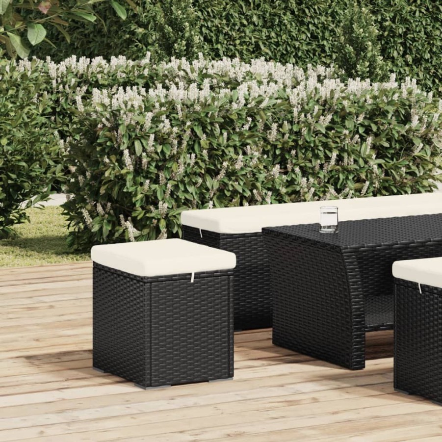 Poefs vidaXL | Vidaxl Hocker Met Kussen 40X30X40 Cm Poly Rattan Zwart