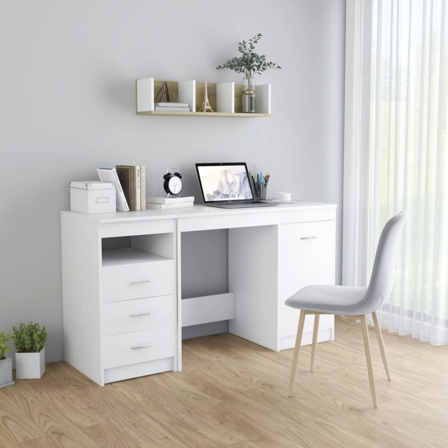 Kantoormeubelen vidaXL | Vidaxl Bureau 140X50X76 Cm Bewerkt Hout Wit