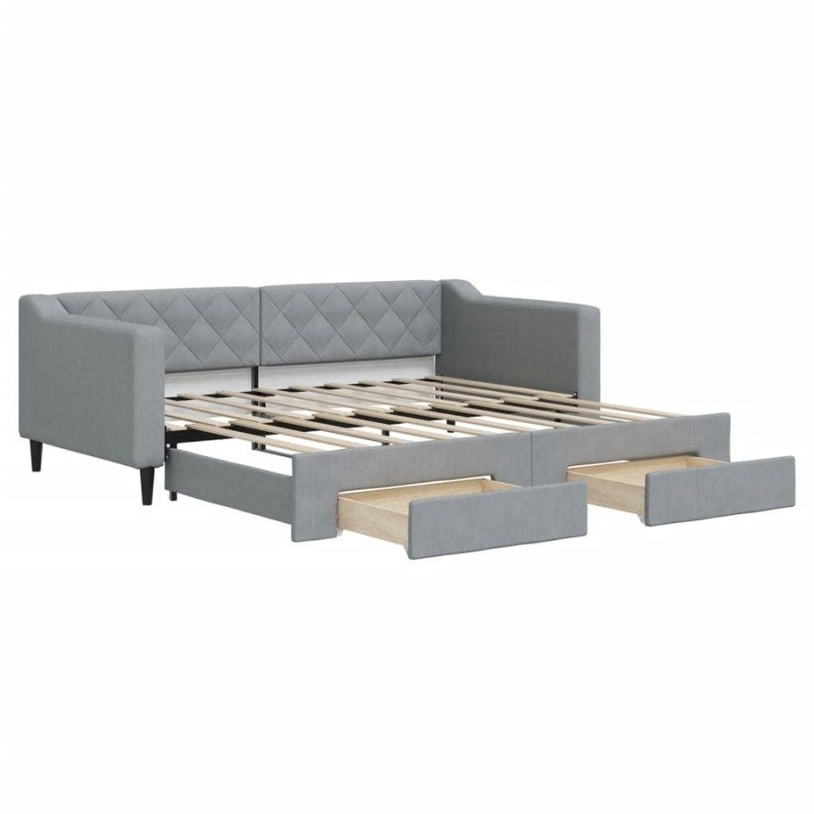 Bedden & Accessoires vidaXL | Vidaxl Slaapbank Met Onderschuifbed En Lades 90X190 Cm Stof Lichtgrijs