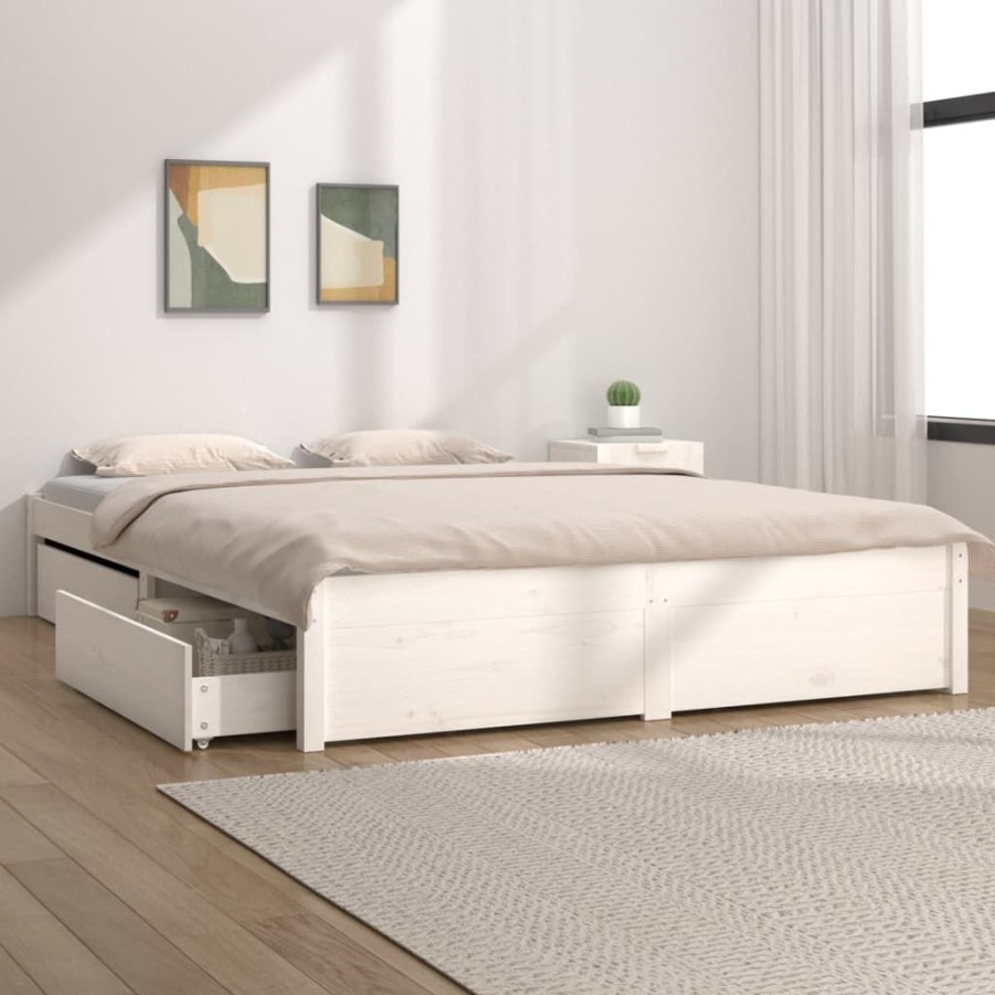 Bedden & Accessoires vidaXL | Vidaxl Bedframe Met Lades Wit 135X190 Cm 4Ft6 Double