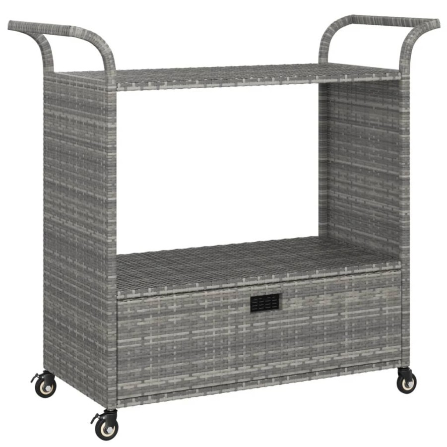 Trolleys vidaXL | Vidaxl Serveerwagen Met Lade 100X45X97 Cm Poly Rattan Grijs